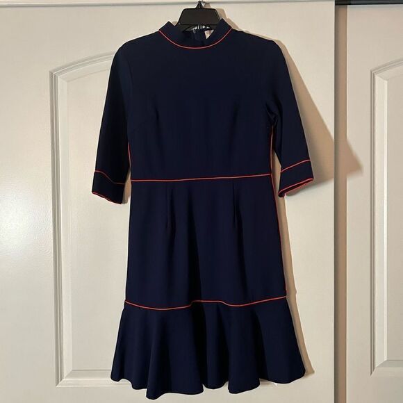 E. Kexin Dresses & Skirts - E. Kexin Vintage Blue and Coral Stitching Midi Half Sleeve Midi Dress L